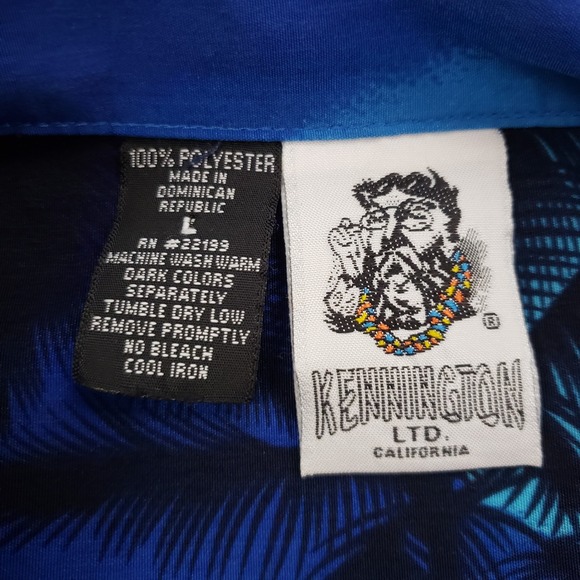 VINTAGE Kennington LTD Hawaiian Shirt Mens Large‎ Blue Palm Tree Beach Vacation - Picture 4 of 8